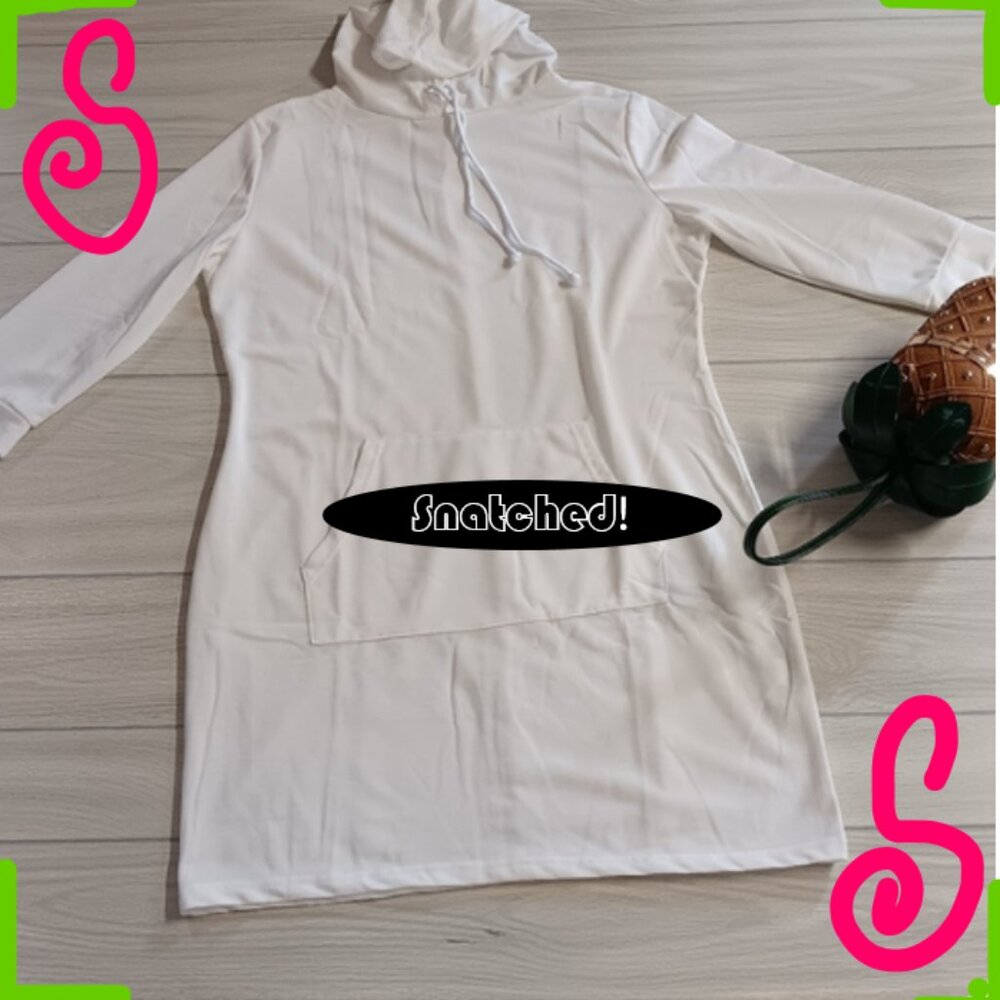Women Plus Size Solid Color Long Sleeve Hooded Dress